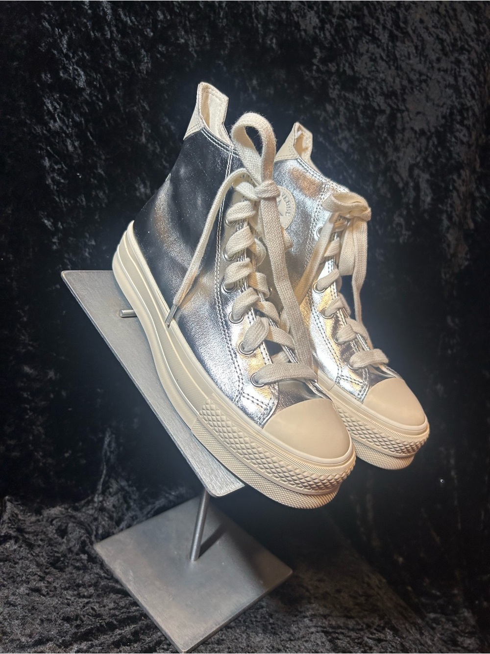 Converse Silver Metallic High-Top Sneakers with Cream Accents